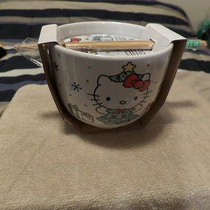 Hello Kitty 20 oz Ceramic Bowl with Chopsticks – New